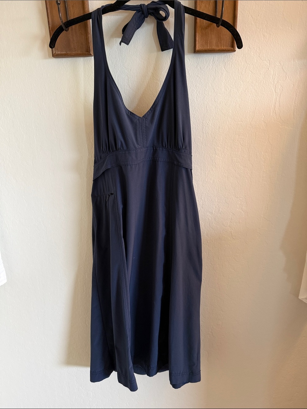 Athleta Navy Halter Midi Dress with Tie Neck